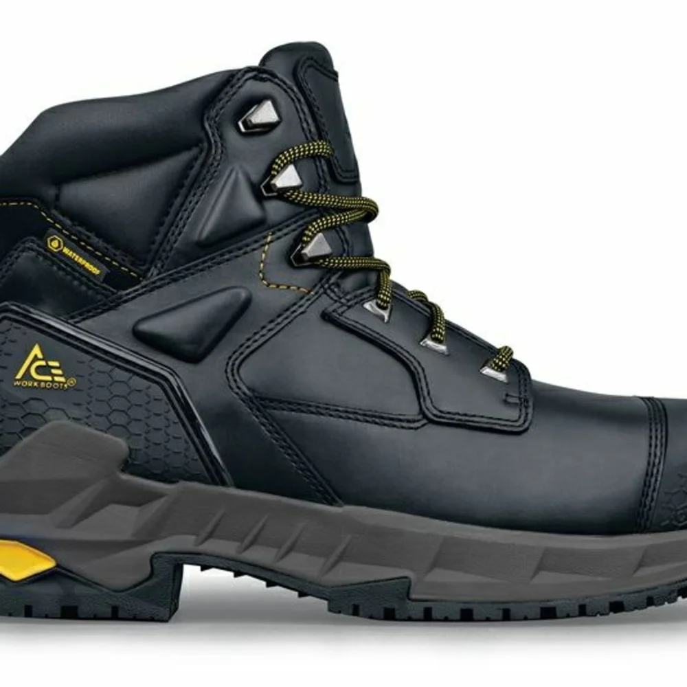 Ace Waterproof Black Leather Work Boots - EH Rated Safety Toe For Men Size 12